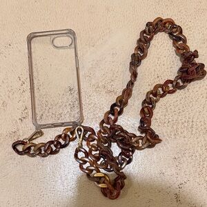 Louvini Clear Phone Case with Brown Chain